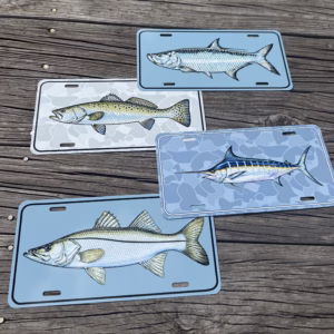 Saltwater Fish Illustration Aluminum License Plates With Either Tarpon, Snook, Blue Marlin, Speckled Trout